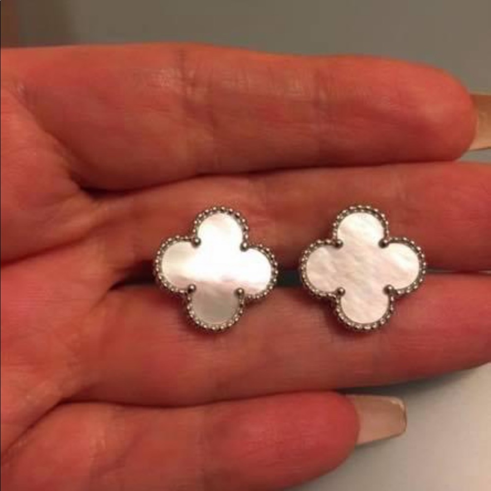 White mother of pearl white gold plated french back earrings